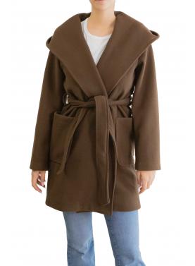 Cappotto corto con cinta tinta unita